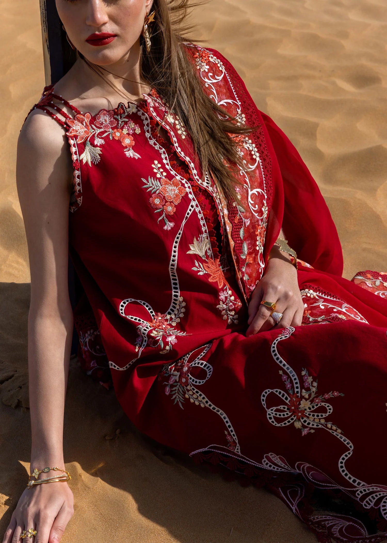 Crimson - Unstitched Flow Lawn Collection - Twirls And Ties - D8 B