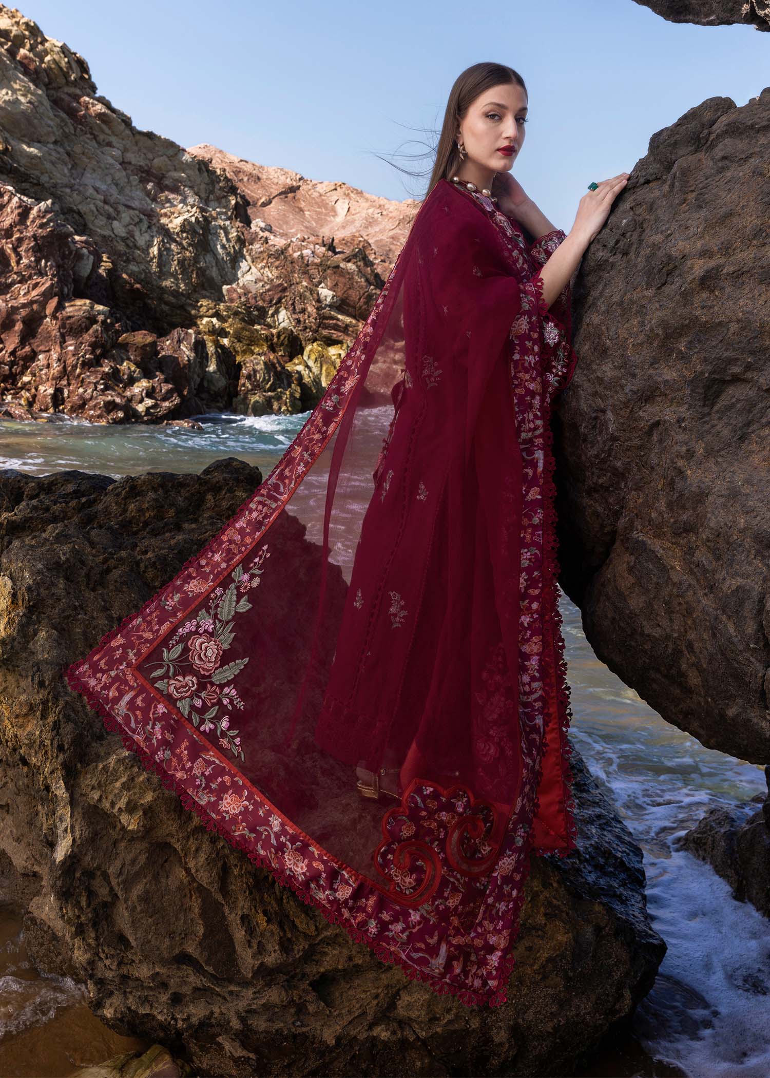 Crimson - Unstitched Flow Lawn Collection - Parsi Threads - D5 B