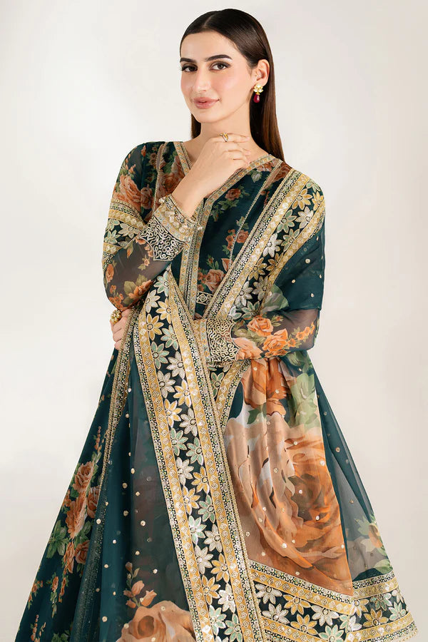 Farasha - 3pc Unstitched Suit - Teal Passion