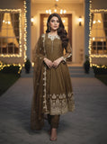 Shahnoor  - 3pc Stitched Luxury Formals - Brown Gold Hazelnut