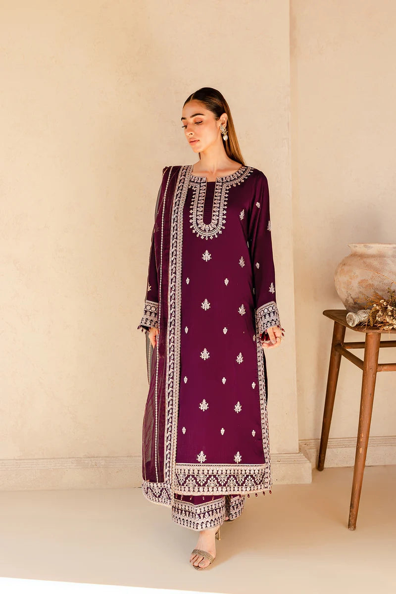 FARASHA - RITZIER '23 - UNSTITCHED EMBROIDERED SUIT - Roseate Muse