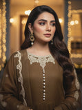 Shahnoor  - 3pc Stitched Luxury Formals - Brown Gold Hazelnut