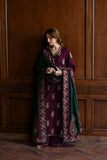 Zaib - DEEP PLUM LUXURY EMBROIDERED KARANDI SET (NEL-25627)
