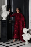 Zaib - MAROON LUXURY EMBROIDERED KARANDI SET (NEL-25622)