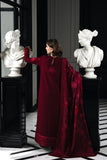 Zaib - MAROON LUXURY EMBROIDERED KARANDI SET (NEL-25622)