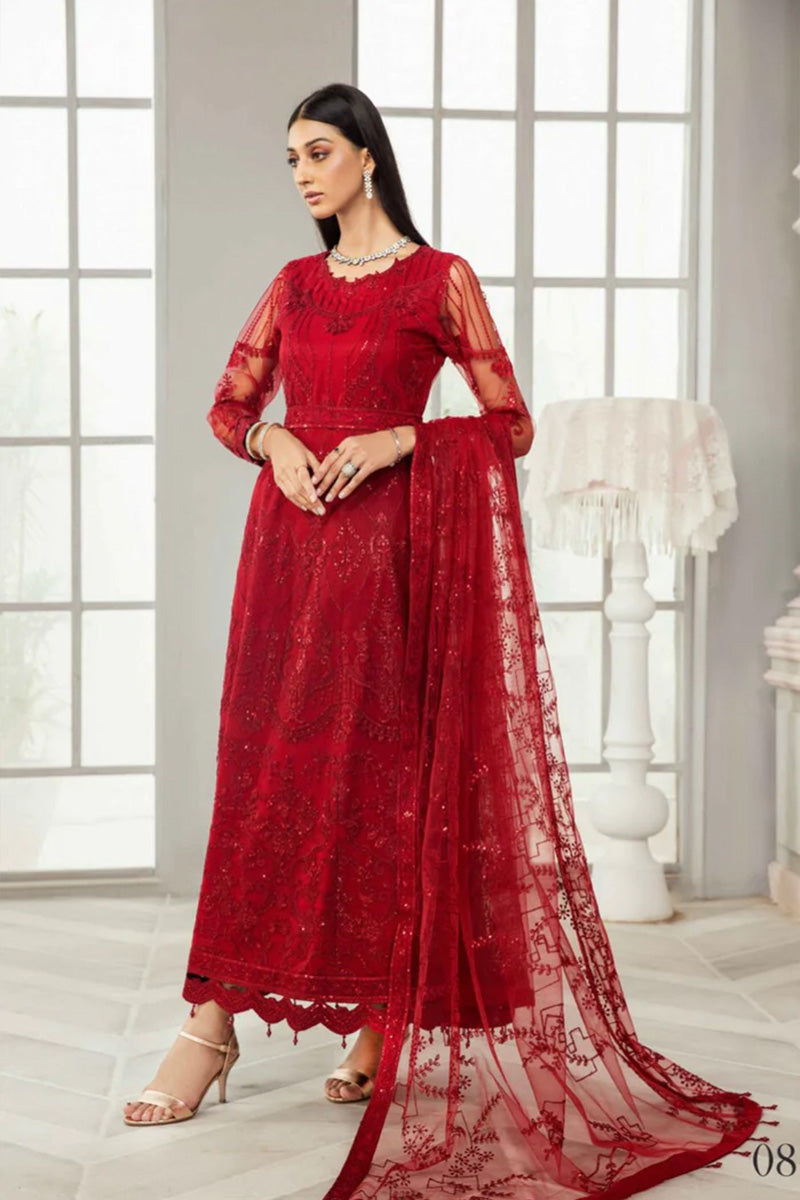 ALIZEH - 3 PC EMBROIDERED UNSTITCHED SUIT - RUBI - 08