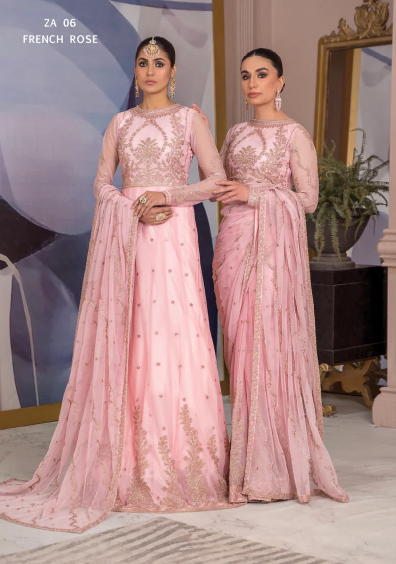 ZARIF - AFREEN - 3 PC EMBROIDERED SUIT - FRENCH ROSE - ZA 06